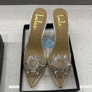 Lulu's Clear and Tan Embellished Women's Heels brand new Amina begum style